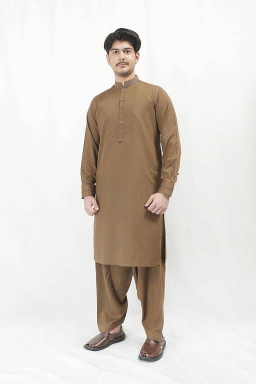Wash N Wear Fashion Work Shalwar Kameez - Brown