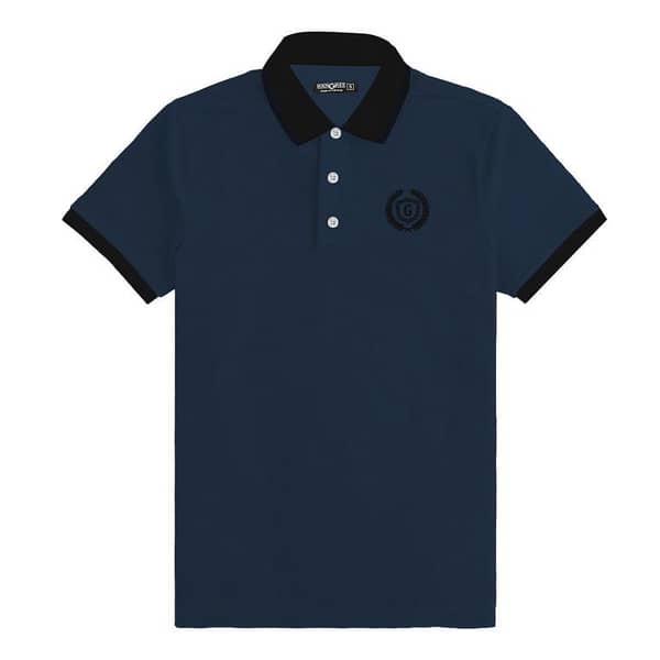 Signature Embroidered Contrast Collar Polo - Blue
