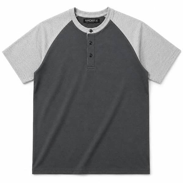 Men’s Casual Comfort Raglan Henley Tee Shirt – Dark Gray