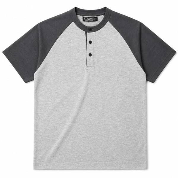 Men’s Casual Comfort Raglan Henley Tee Shirt – Light Gray