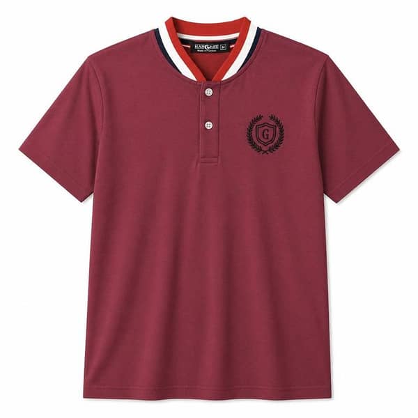 Men’s Signature Embroidered Contrast Neck Henley T-Shirt – Maroon