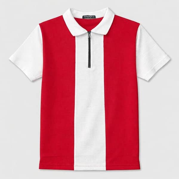 Men’s Premium Thermal Knit Half-Zip Polo Shirt – Red & White