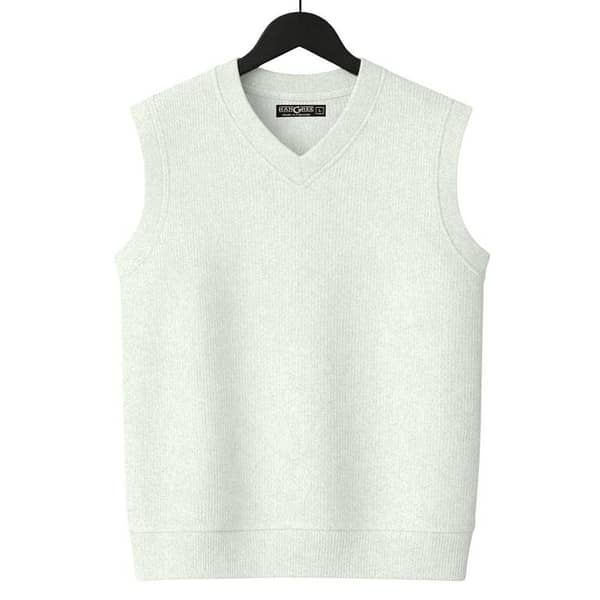 HG Men's Ribbed V-Neck Sleeveless Sweater - Textured Off White