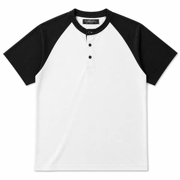 Men’s Casual Comfort Raglan Henley Tee Shirt – White