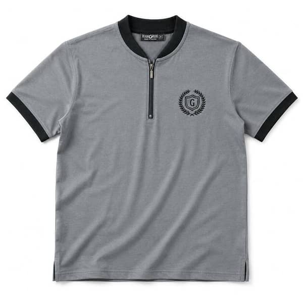 Men’s Crew Neck Half-Zip Tee Shirt - Medium Gray