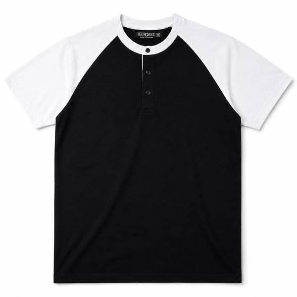Men’s Casual Comfort Raglan Henley Tee Shirt – Black