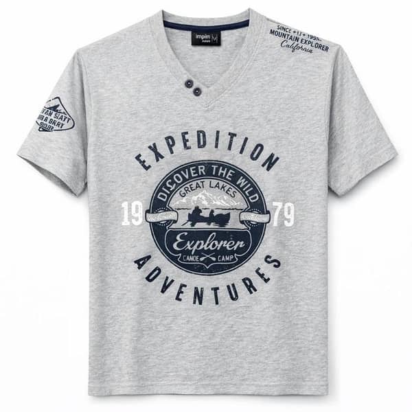 Men's Graphic Printed V Neck Tee Shirt - Hyder Gray