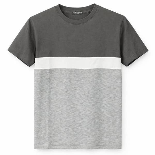 Men's Cut & Sew panel Tee Shirt - Dark Grey, White & Gray