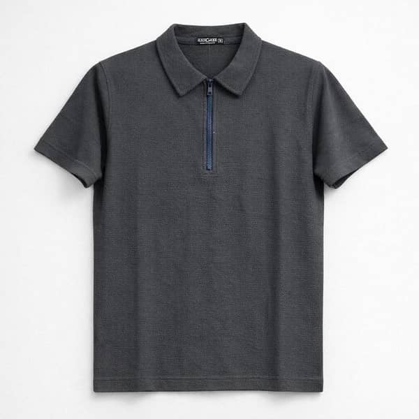 Men’s Premium Textured Half-Zip Polo Shirt – Dark Gray