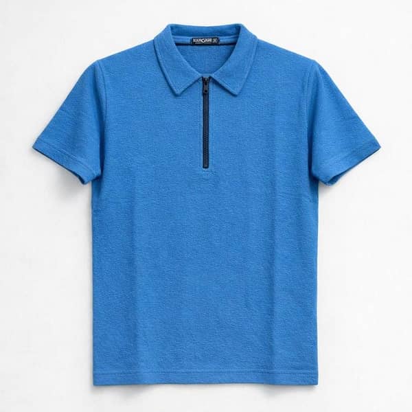 Men’s Premium Textured Half-Zip Polo Shirt – Blue