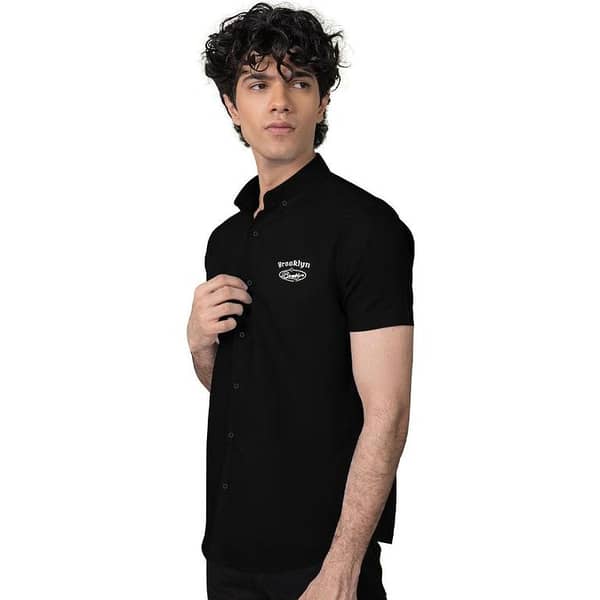 Classy "Brooklyn" Embroidered Soft Cotton Casual Shirt - Black