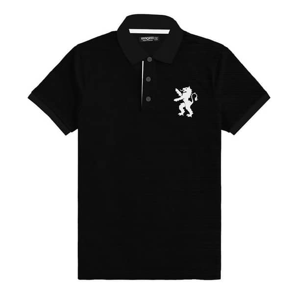 Signature Embroidered Self Collar Polo - Black