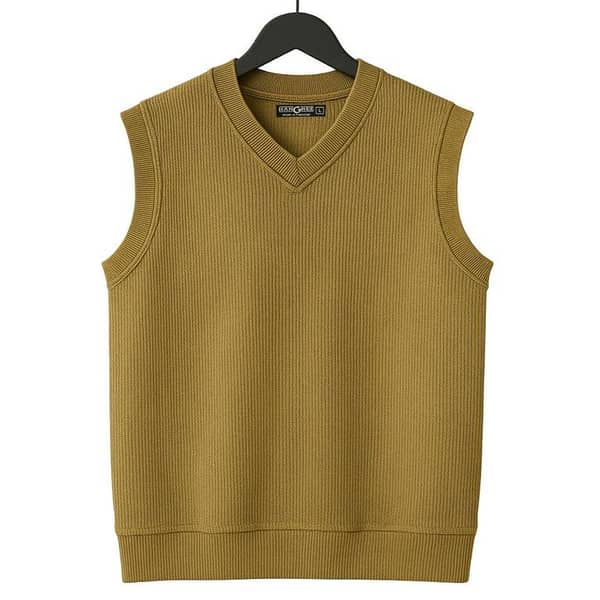 HG Men's Ribbed V-Neck Sleeveless Sweater - Gold Brown