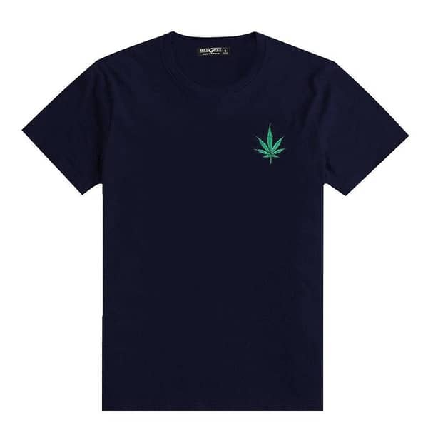 Leaf Embroidered Men Tee Shirt - Navy