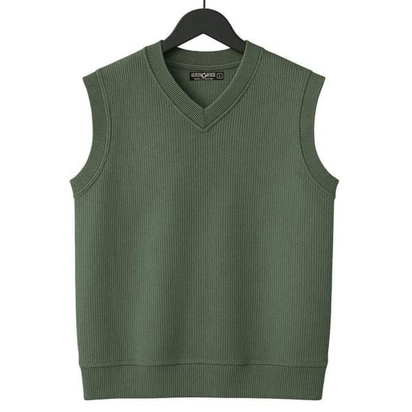 HG Men's Ribbed V-Neck Sleeveless Sweater - Lunar Green