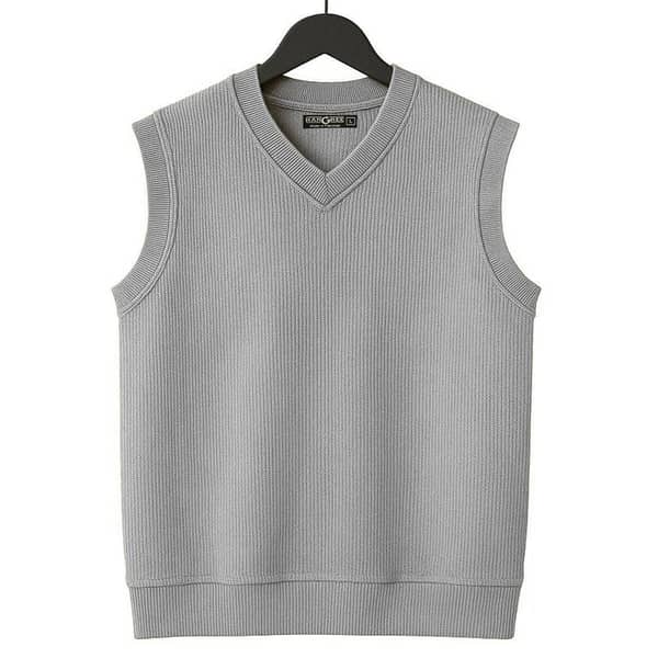 HG Men's Ribbed V-Neck Sleeveless Sweater - Light Gray