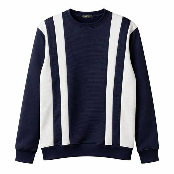 HG Cut & Sew Color-Block Crewneck Polyester Fleece Sweat Shirt – Navy