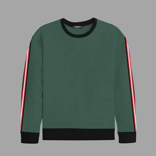 Super Solid Sleeves Fashion Fleece Sweat Shirt - Green