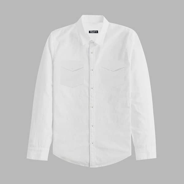 Men's Front Double Pocket Off White Casual Shirt