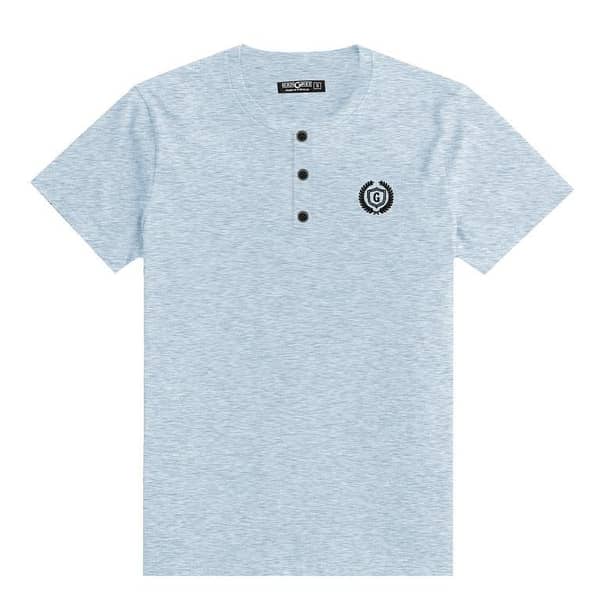 Textured Signature Embroidered Henley Tee Shirt - Textured Sky