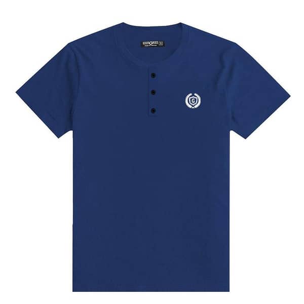 Signature Embroidered Henley Shirt - Navy Blue