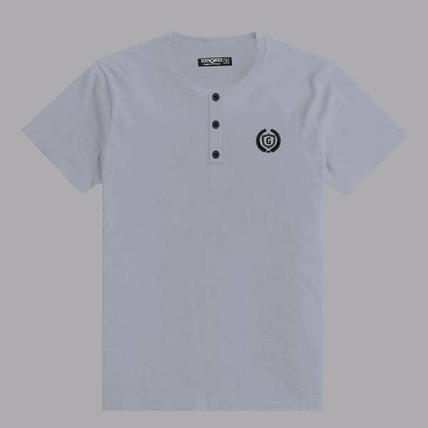 HG SIGNATURE EMB HENLEY TEE - SKY GRAY