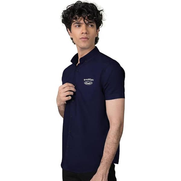 Classy "Brooklyn" Embroidered Soft Cotton Casual Shirt - Navy