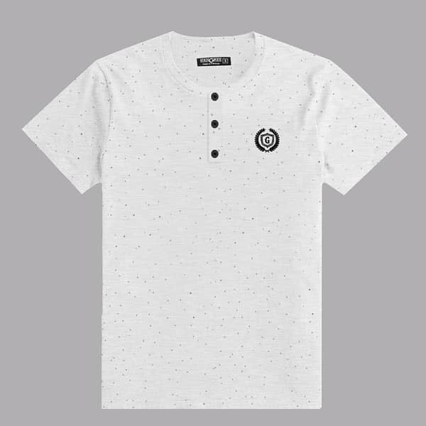 HG SIGNATURE EMB HENLEY TEE - TEXTURED OFF WHITE