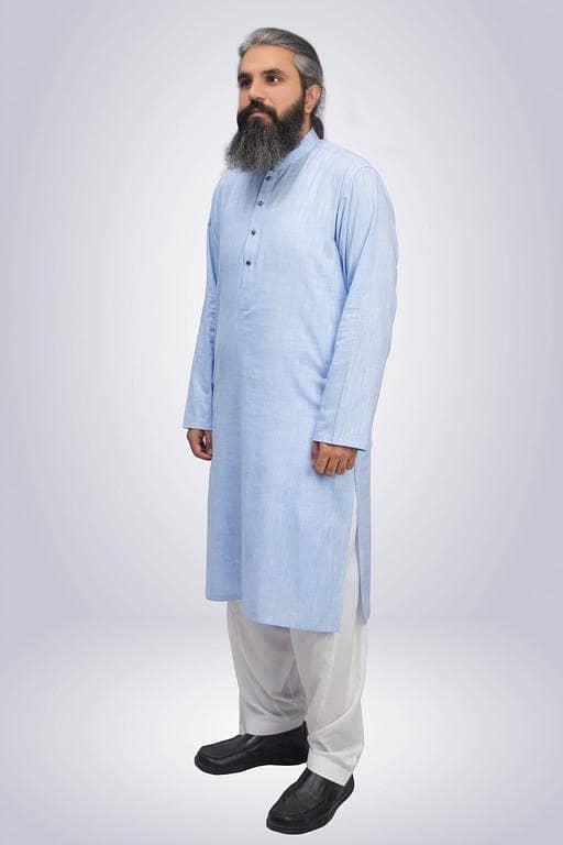 Wash N Wear Fashion Work Shalwar Kameez - Blue/White