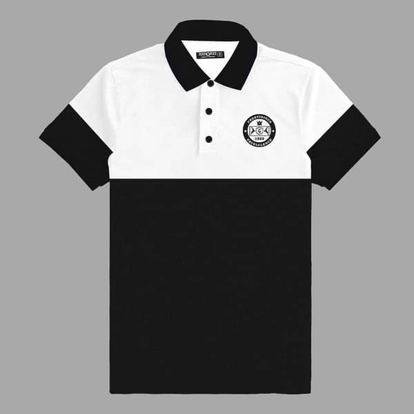 Signature Emb Luxury Panel Polo - White Black