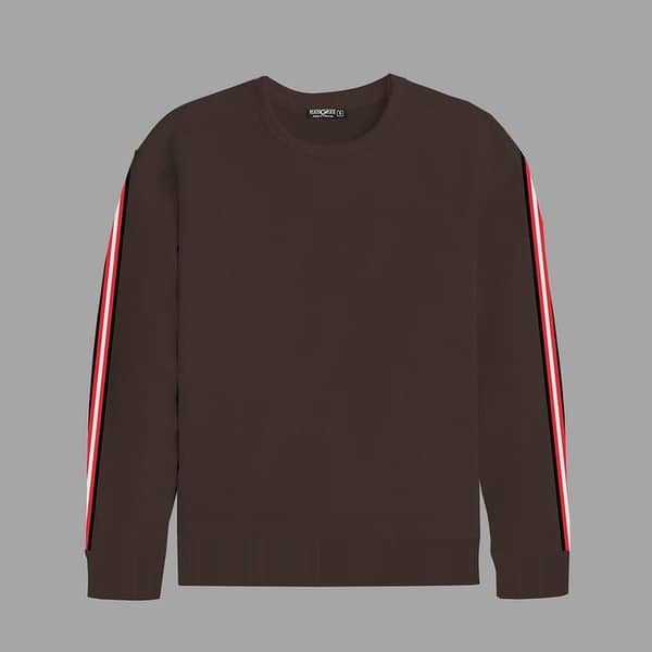 Super Solid Sleeves Fashion Fleece Sweat Shirt - Brown