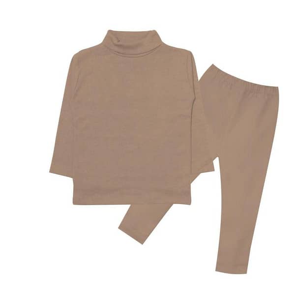 Kid's High Neck Rib Inner Suit - Skin Brown