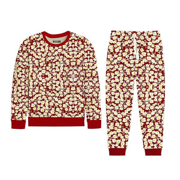 Girl's Allover Floral Printed Fleece Twin Set - Red