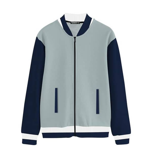 Elegant Contrast Sleeve Fleece Zipper Jacket - Ace Sky