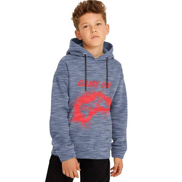 Unisex "Game On" Printed Hoodie - Textured Blue