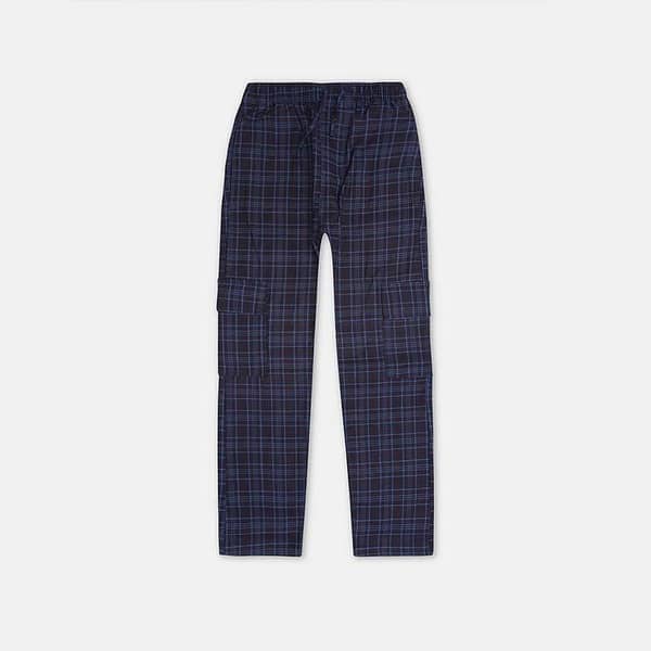 Men Cargo Casual Check Trouser - Navy