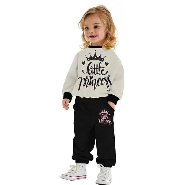 Girls "Little Princess" Printed Twin Set - Skin & Black