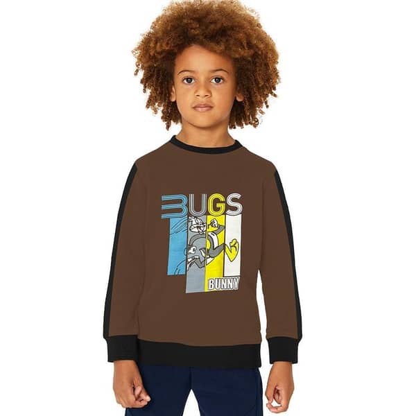 Boy's "BUGS" Printed Panel Sleeves Sweat Shirt - Brown