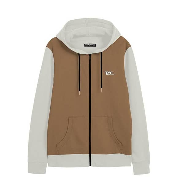 Contrast Sleeves Men Fashion Fleece Hoodie - Brown