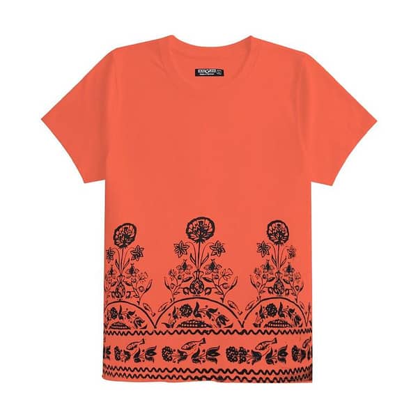 Women Floral Printed Tee Shirt - Orange