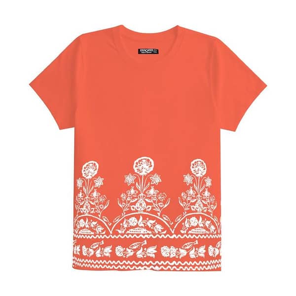 Women Floral Printed Tee Shirt - Orange