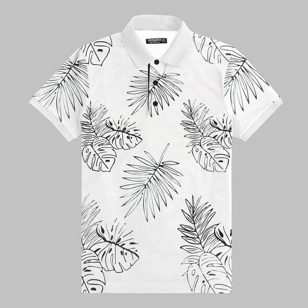 HG All Over Floral Printed Polo Shirt For Men's - White