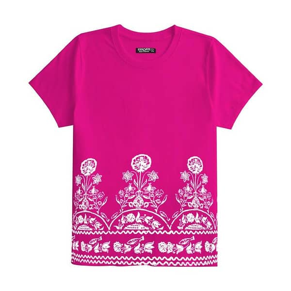 Women Floral Printed Tee Shirt - Barbie Pink