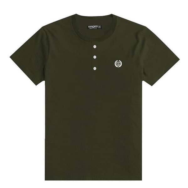 HG Signature Emb Henley Tee - Olive Green