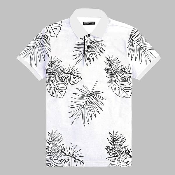 HG All Over Floral Printed Polo Shirt For Men's - Titan White