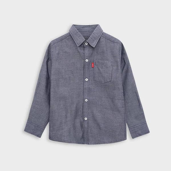 Boy's Self Pattern Steel Gray Casual Shirt