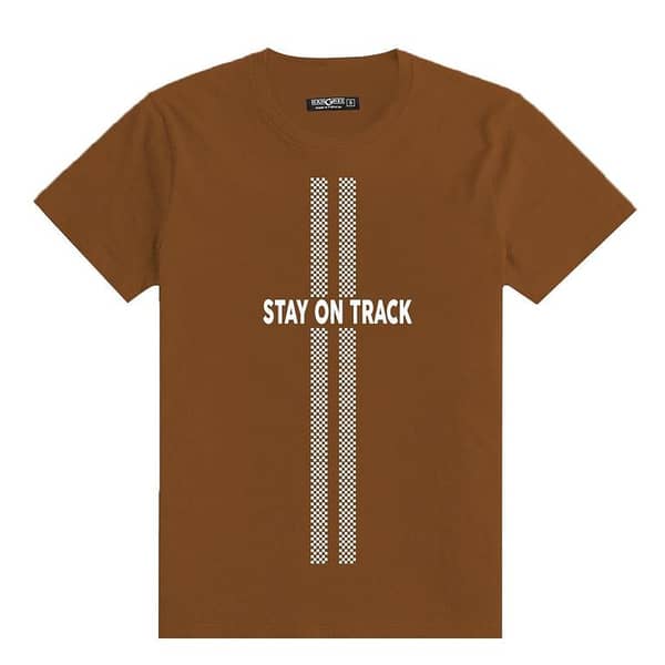 HG "STAY ON TRACK" Printed Tee Shirt - Tan Brown