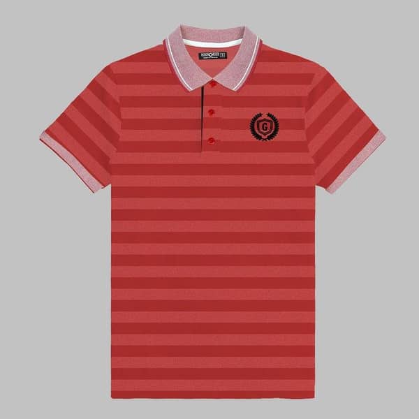 HG Signature Emb Stripper Contrast Collar Polo Shirt - Red