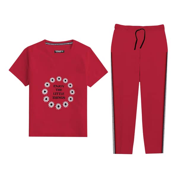 Women's Exclusive Printed Soft Cotton Summer Tracksuit - Red