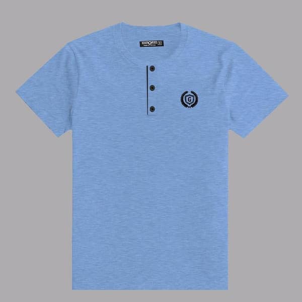 HG Signature Emb Henley Tee - Sky